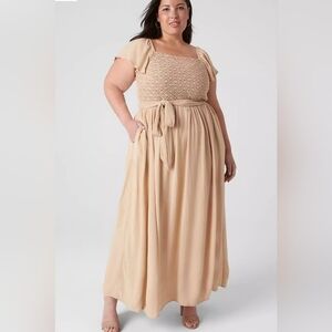 Flutter-Sleeve Crochet-Front Maxi Dress Size 14P Lane Bryant
